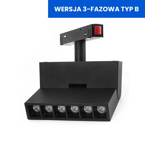 Lampa z diodami do szyn magnetycznych łamana 6W 3000K DDCX-GDZD6 - TYP B WERSJA 3-FAZOWA