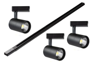 Zestaw 3 lampy czarne LED szynowe 30W + 1.5m szyna 3000K