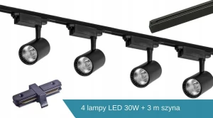 Zestaw 4x lampa na szynę czarna 30W 6000K + szyna 3m