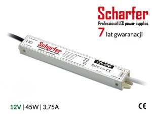 Zasilacz wodoszczelny Scharfer SCH-45-12 / IP67 / 12V / 3,75A / 45W