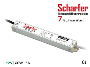 Zasilacz wodoszczelny Scharfer SCH-60-12 / IP67 / 12V / 5A / 60W