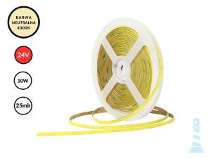 25mb / TAŚMA LED 24V / COB / 10W / 320LED / IP20 / 4000K / 95lm/W / Ra>90 / 8mm