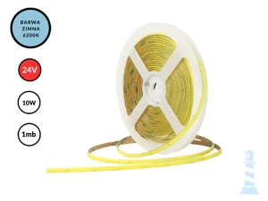 1mb / TAŚMA LED 24V / COB / 10W / 320LED / IP20 / 6300 +/-100K / 100lm/W / Ra>90 / 8mm