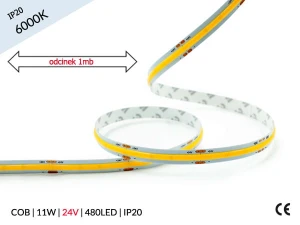 1mb / TAŚMA LED 24V / COB / 11W / 480LED / IP20 / 6000 +/-100K / 100lm/W / Ra>90 / 8mm