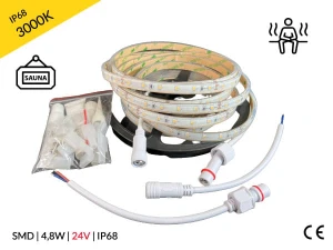 Taśma LED 2835 | 4,8W | 24V | IP68 | 60LED|1m | 5m | CIEPŁA | 3000K | DO SAUNY