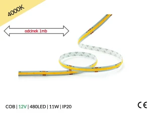 1mb / TAŚMA LED 12V / COB / 11W / 480LED / IP20 / 4000K / 100lm/W / Ra>90 / 8mm