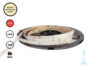 5mb / TAŚMA LED 24V / SMD / 4,8W / 60LED / IP65 / 4000K / 104lm/W / 8mm