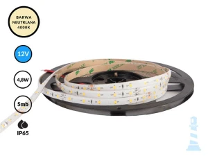 5mb / TAŚMA LED 12V / SMD / 4,8W / 60LED / IP65 / 4000K / 104lm/W / 8mm