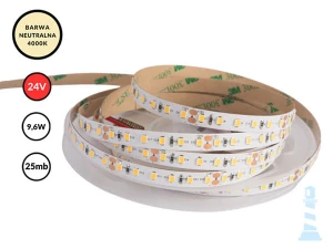 TAŚMA LED 24V / SMD / 9,6W / 120LED / IP20 / 4000K / 108lm/W / 25m / 8mm