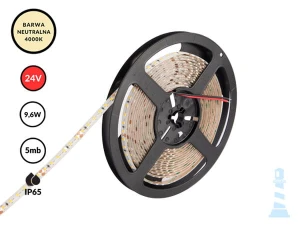 TAŚMA LED 24V / SMD / 9,6W / 120LED / IP65 / 3000K / 108lm/W / 5m / 8mm