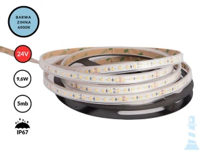 TAŚMA LED 24V / SMD / 9,6W / 120LED / IP67 / 6000K / 108lm/W / 5m / 8mm