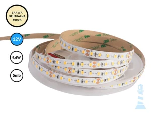 TAŚMA LED 12V / SMD / 9,6W / 120LED / IP20 / 4000K / 108lm/W / 5m / 8mm