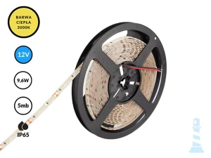 TAŚMA LED 12V / SMD / 9,6W / 120LED / IP65 / 3000K / 108lm/W / 5m / 8mm