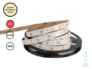 TAŚMA LED 24V / SMD / 11,5W / 128LED / IP20 / 4000K / 148lm/W / 5m / 10mm