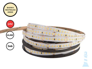 TAŚMA LED 24V / SMD / 14,4W / 160LED / IP20 / 4000K / 150lm/W / 5m / 10mm