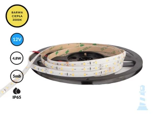 5mb / TAŚMA LED 12V / SMD / 4,8W / 60LED / IP65 / 3000K / 104lm/W / 8mm