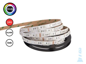 TAŚMA LED 24V / SMD / 14,4W / 60LED / IP20 / RGB / 3in1 / 5m / 10mm