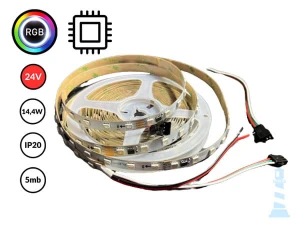 TAŚMA LED 24V / SMD / 14,4W / 60LED / IP20 / RGB / DIGITAL IC / SM16703 / 5m / 10mm