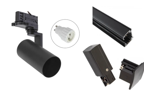 Zestaw 4 lampy 3-Fazowe czarne + 2m szyna