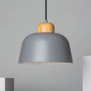 Lampa Wisząca z Metalu i Drewna Wawak szara