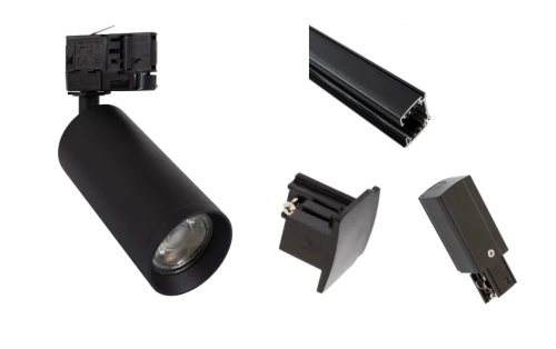 Zestaw 4 lampy 3-Fazowe czarne LONG 2 + 2m szyna
